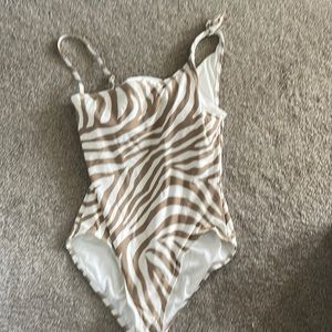 Michael Kors zebra Striped One Piece Swimsuit with optional 1 strap